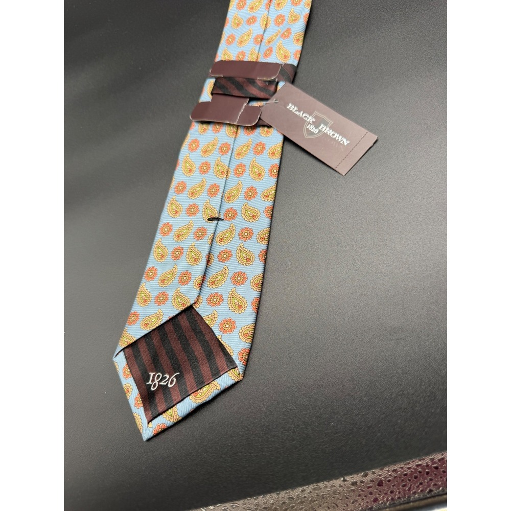 Black Brown 1826 Mens Silk Necktie Light Blue Orange Paisley Floral Tie NEW - Picture 4 of 6